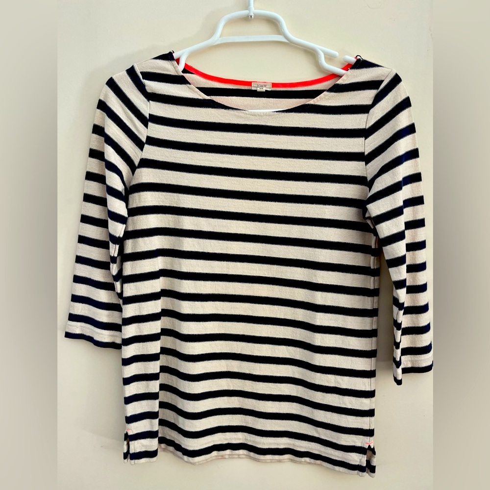 J. Crew Navy and Cream Striped Long Sleeve Top